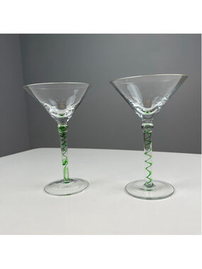 Pier 1 Imports hand blown martini glasses set of 2 green